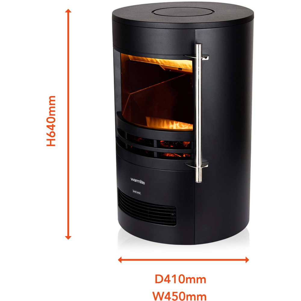 Warmlite Elmswell Black Cast Effect Round Stove Fire with LED Flame Effect 2000W 17 inch Image 8