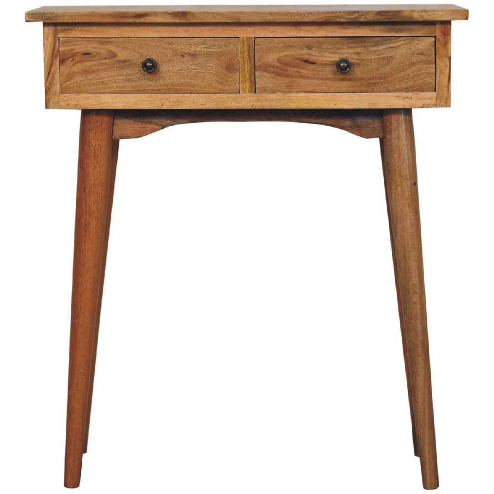 Artisan Furniture Oak-ish 2 Drawer Solid Wood Mini Hallway Console Table Image 2