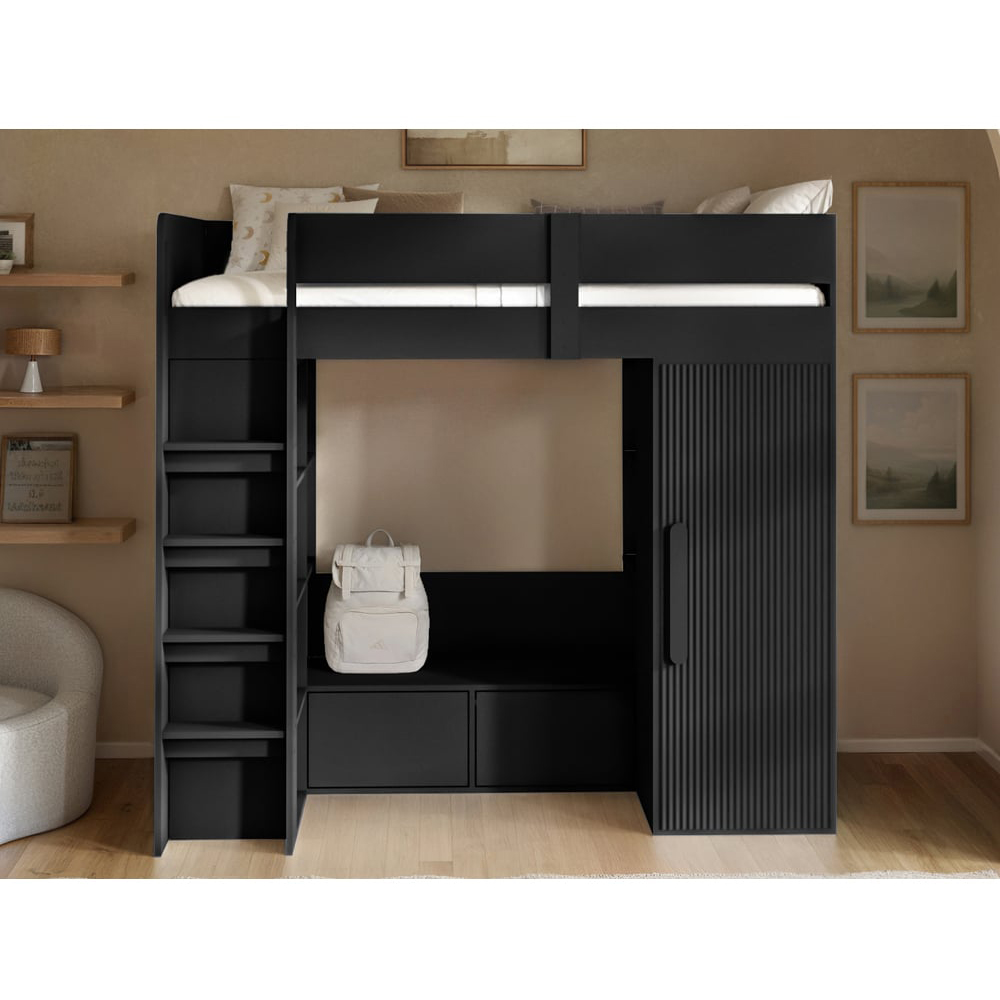 Flair Aspen Black Ribbed High Sleeper with Storage and Wardrobe Image 7