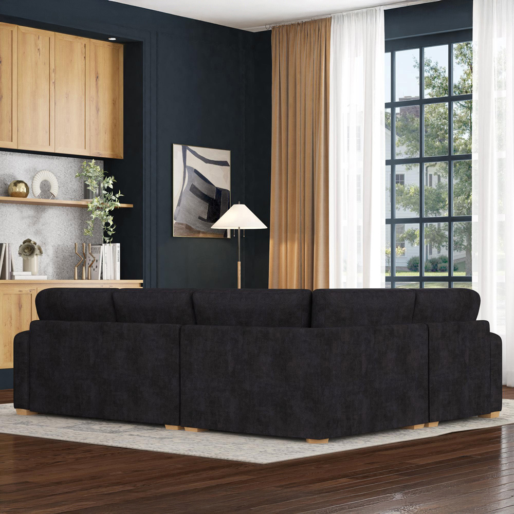Theadford 3 Seater Ebony Plush Velvet Fixed Back Left Hand Corner Sofa Image 6