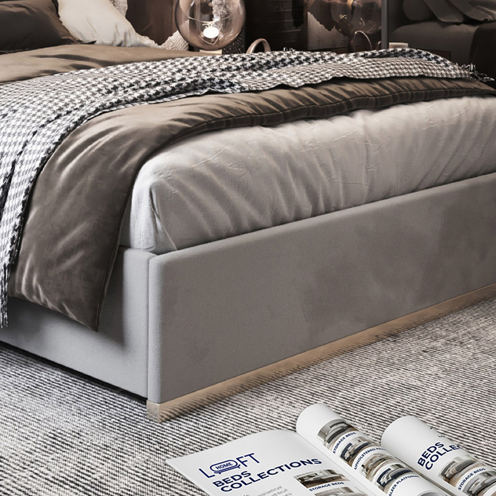 Bentley Grey Single Velvet Upholstered Metal Bed Frame with Panelled Headboard Image 4