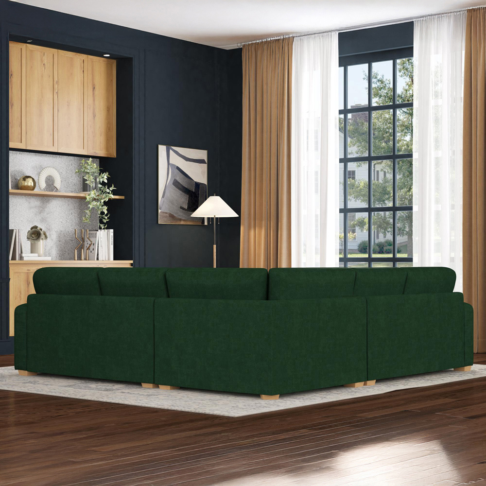 Theadford 4 Seater Forest Green Plush Velvet Fixed Back Corner Sofa Image 6