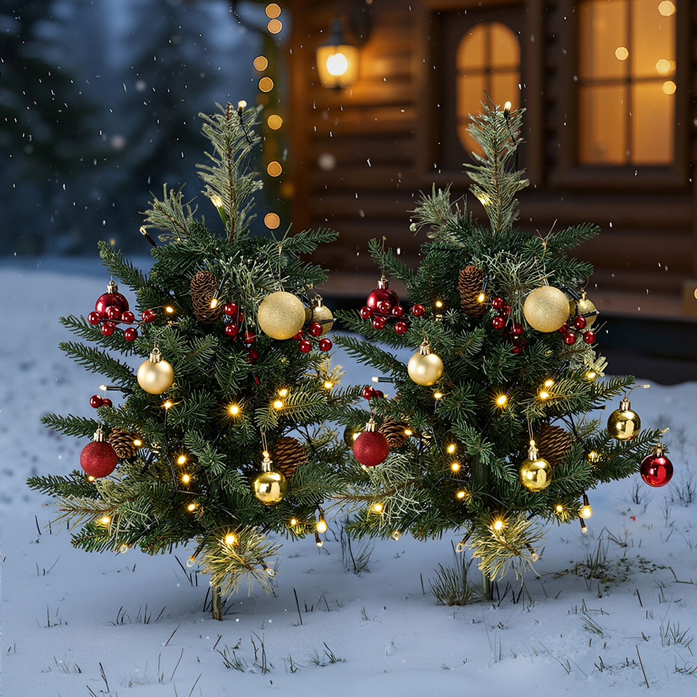 Living and Home Pre-Lit Artificial Christmas Tree with Berries and Pinecones 2.1ft 2 Pack Image 2