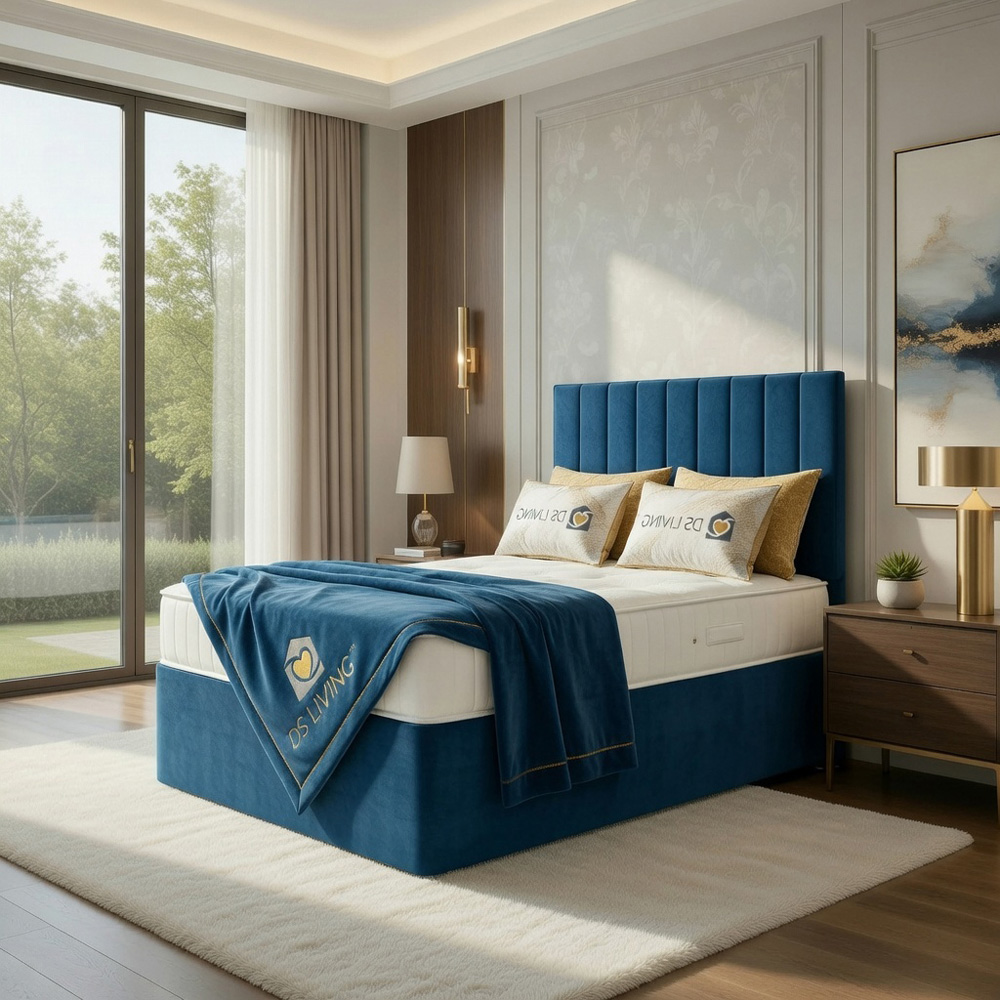 DS Living Aria King Size Blue Plush Ottoman Bed Image 4