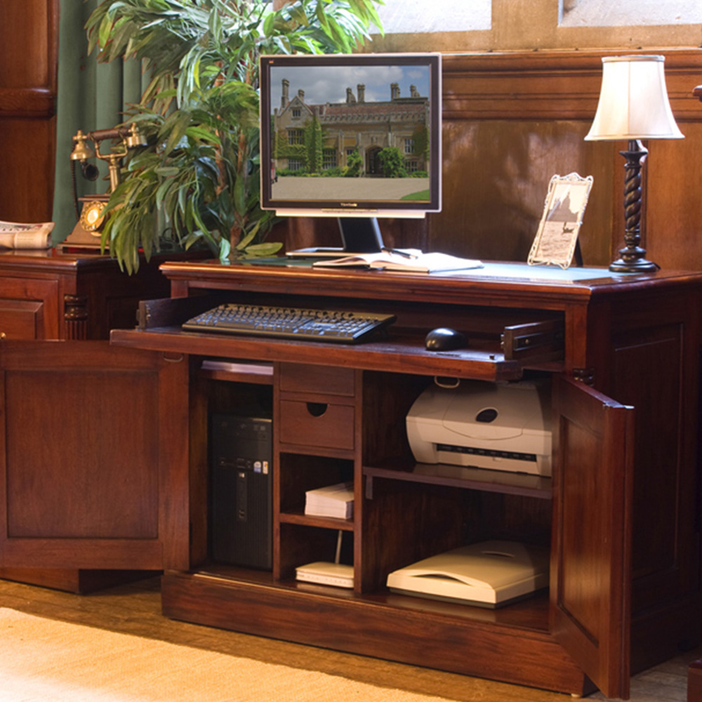 Baumhaus La Roque 2 Door Hidden Home Office Computer Desk Mahogany Image 8