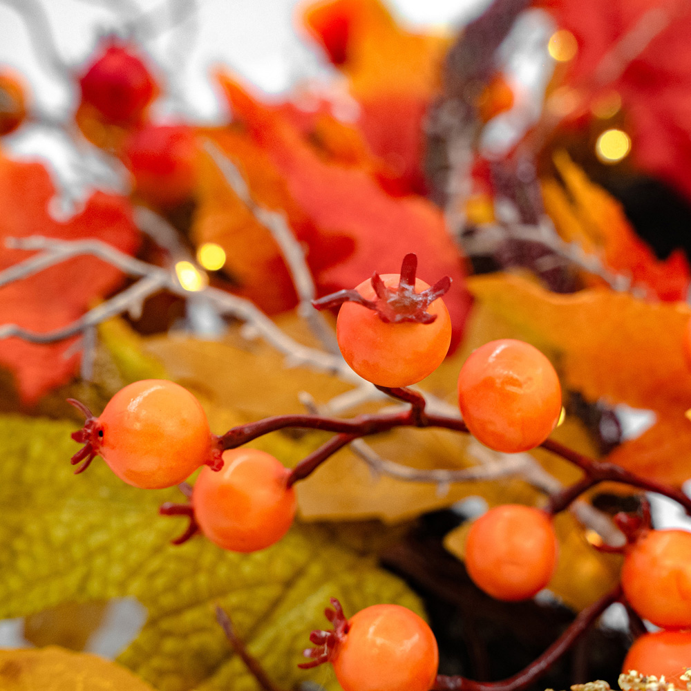 Norfolk Autumn Maple 150 Warm White LED Christmas Wreath with Berries and Pinecones 183cm Image 3