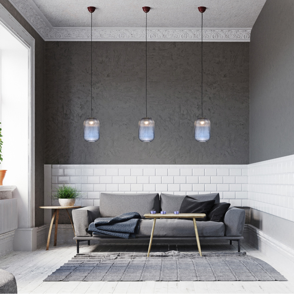 Happy Homewares Chic Navy Midnight Blue Line Ribbed Glass Pendant Shade Image 2