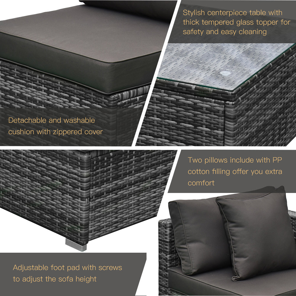 Outsunny 5 Seater Brown and Grey Rattan Lounge Set Image 6