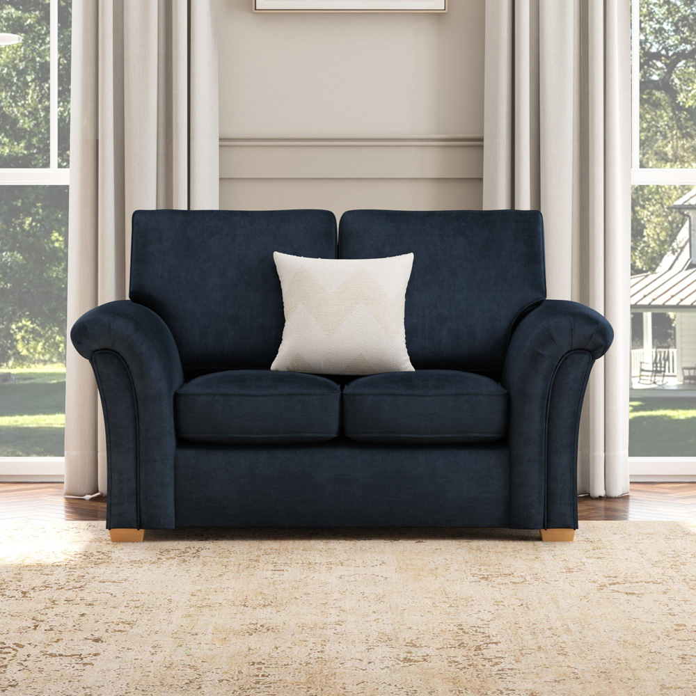 Castleacre 2 Seater Royal Blue Plush Velvet Fixed Back Sofa Image 5