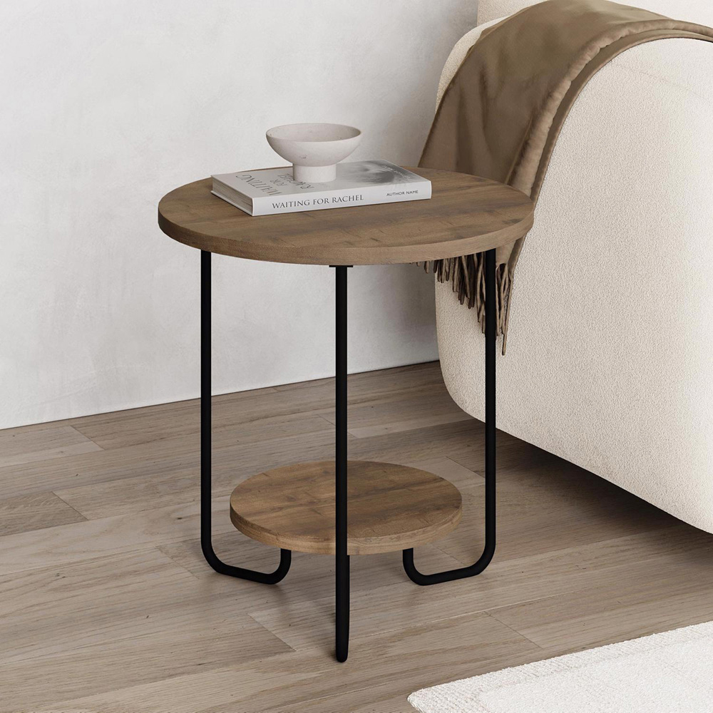 FWStyle Corro 2 Tier Brown Oak Side Table Image 5