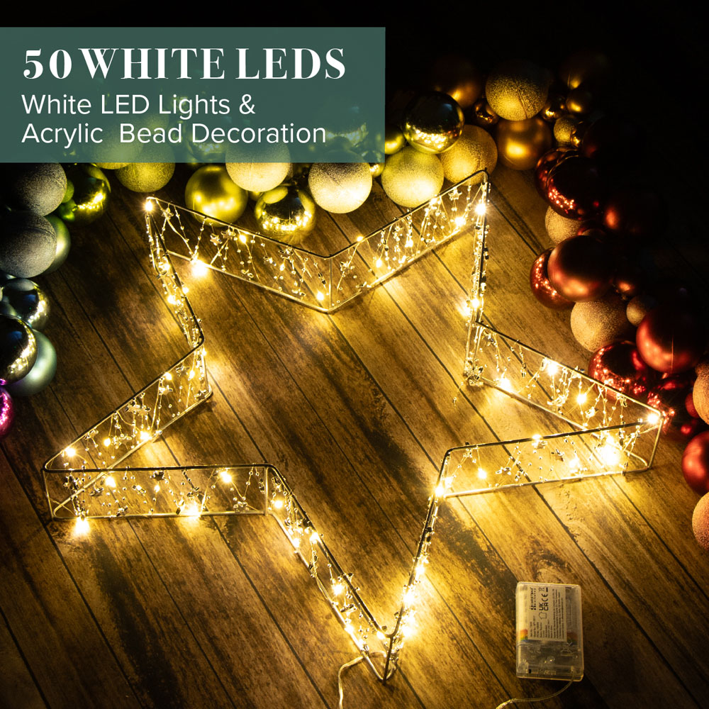 The Christmas Workshop 50 Warm White LED Light Up Metal Star Decoration with Reflective Beads 1.6ft Image 5
