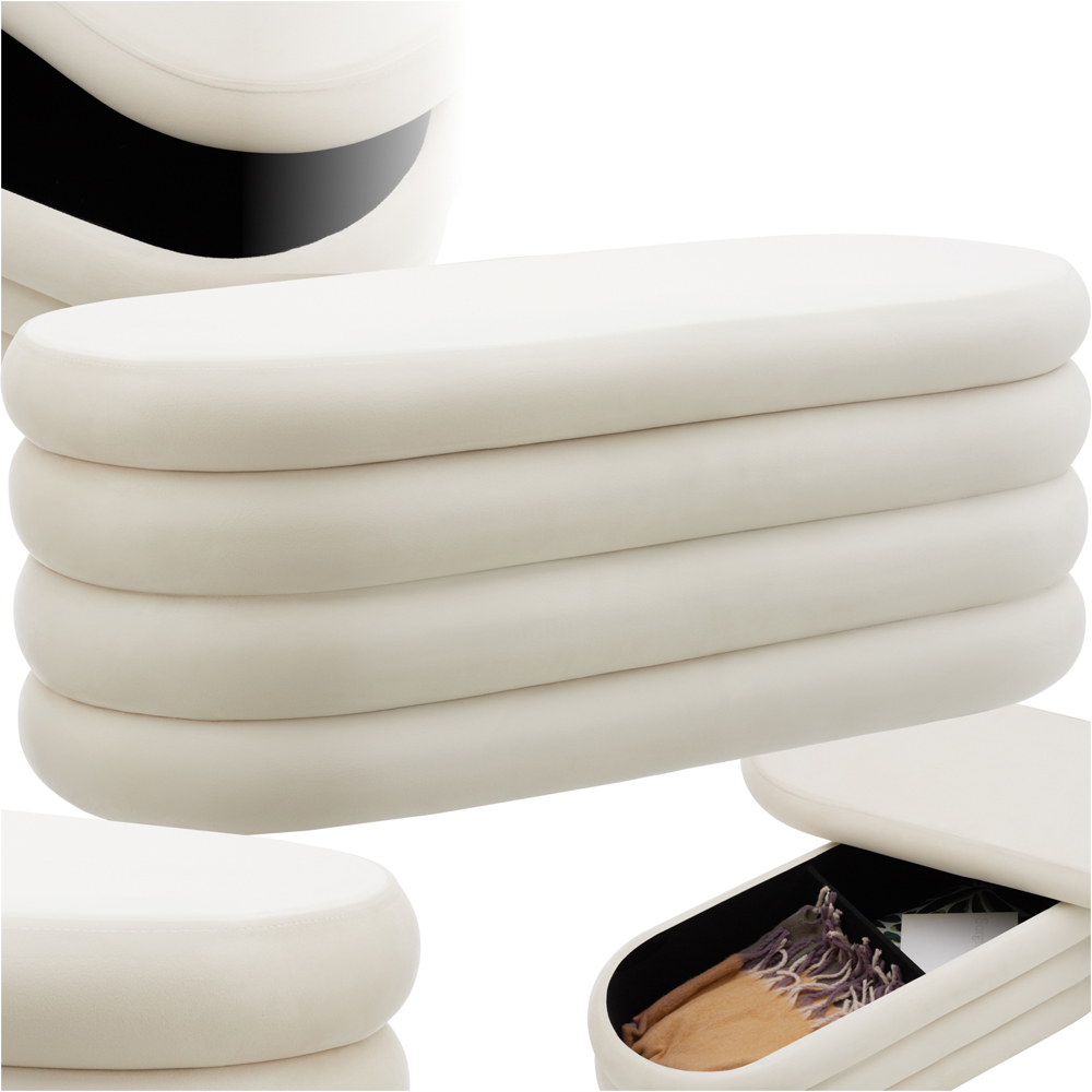 tectake Altu Cream White Velvet Padded Bench with Storage Image 2