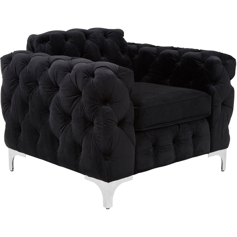 Premier Housewares Madina Black Velvet Modern Chesterfield Chair Image 2