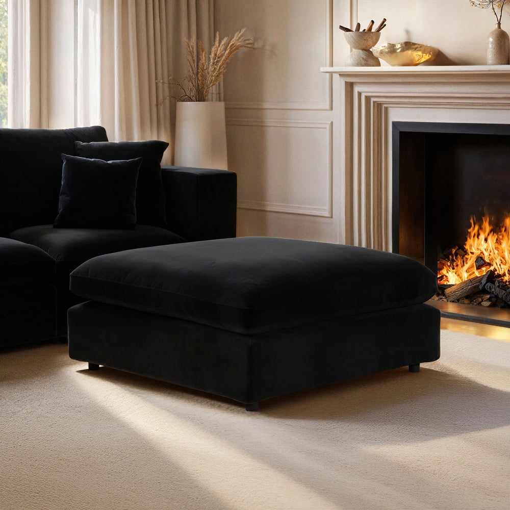 Solace+Co Asher Black Velvet Footstool Image 7