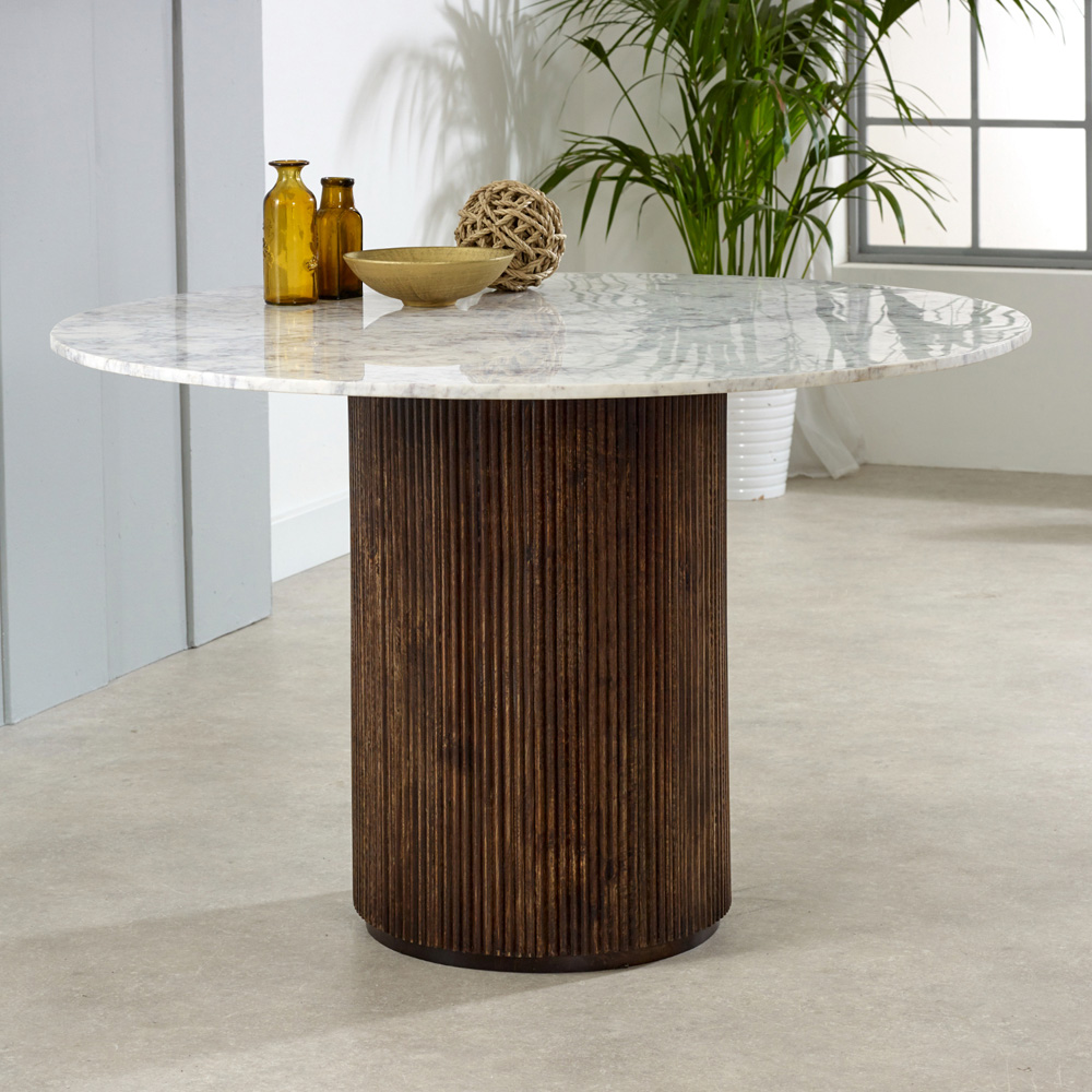Brooklyn Opal 4 Seater Marble Top Round Mango Wood Dining Table Image 6