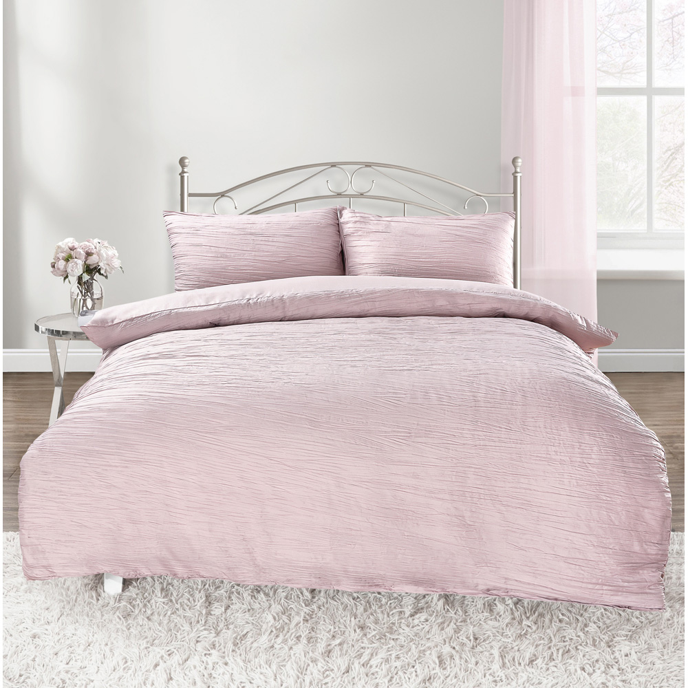 Velosso Calais King Size Pink Crinkle Duvet Set Image 1
