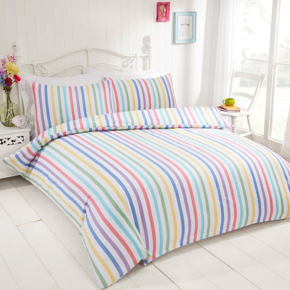Rapport Home Candy Stripe Super King Multicolour Brushed Cotton Duvet Set Image 2