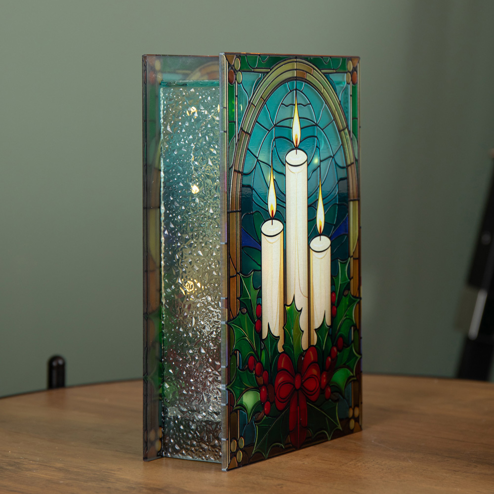 Samuel Alexander 50 Warm White LED Candles and Holly Light Up Stained Glass Decoration 21cm Image 7