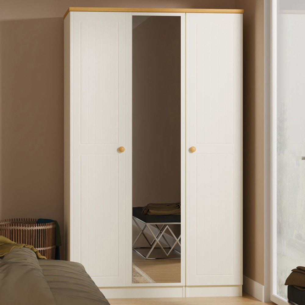 Crowndale Warwick 3 Door Cream Ash and Oak Triple Mirror Wardrobe Image 1