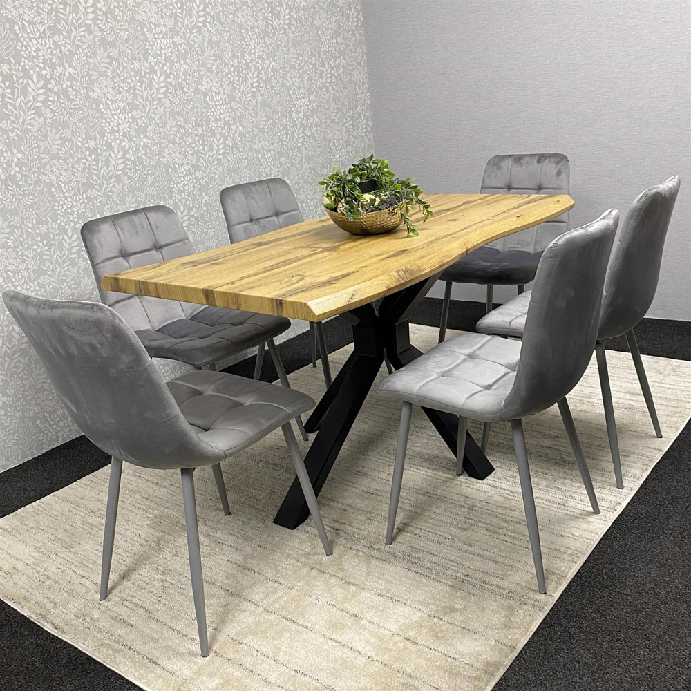 Kosy Koala 6 Seater Velvet Wooden Rectangle Dining Set Grey Image 5