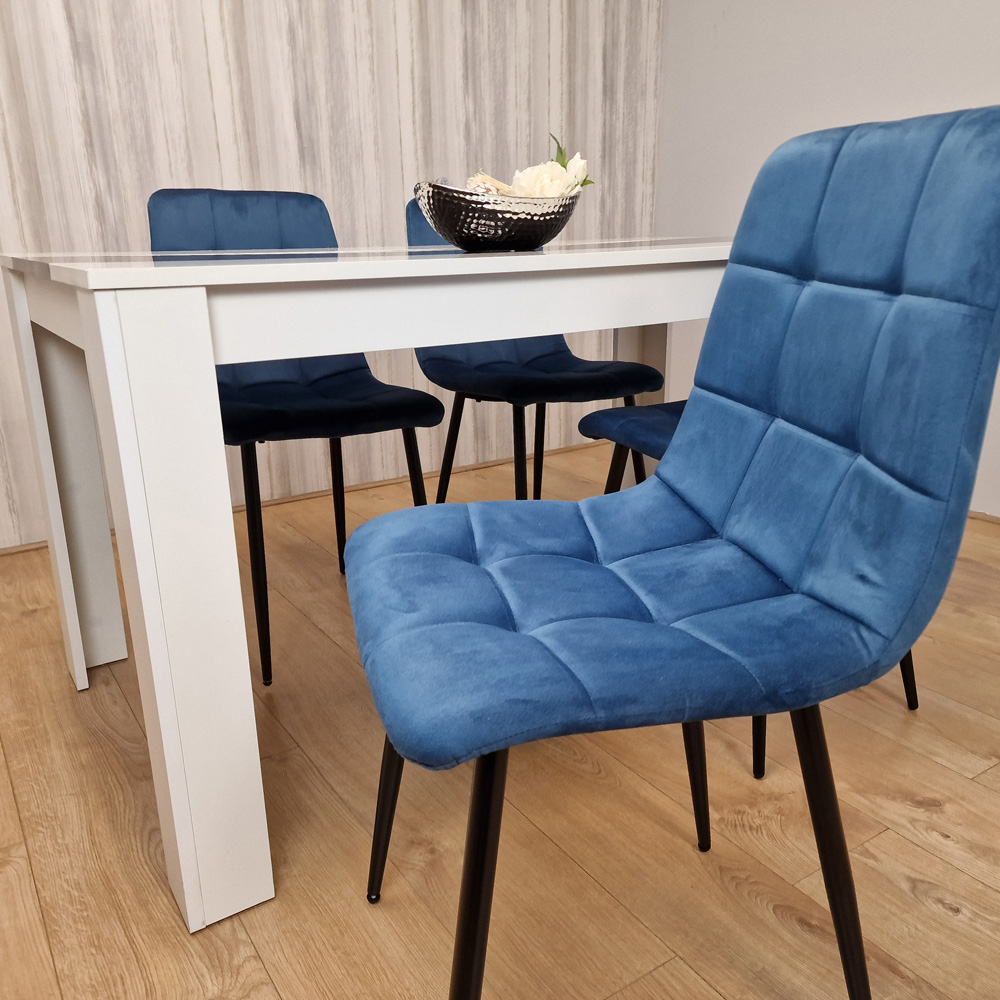 Portland Velvet and Wood 4 Seater Dining Set Blue White and Black Image 2