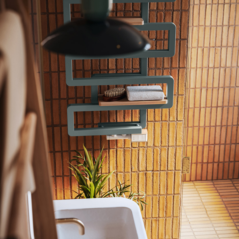 Terma Bookie Oak Wood Towel Rail Shelf 400mm Image 7