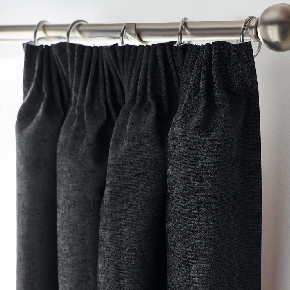 Alan Symonds Black Chenille Blackout Pencil Pleat Curtains 168cm x 183cm Image 2