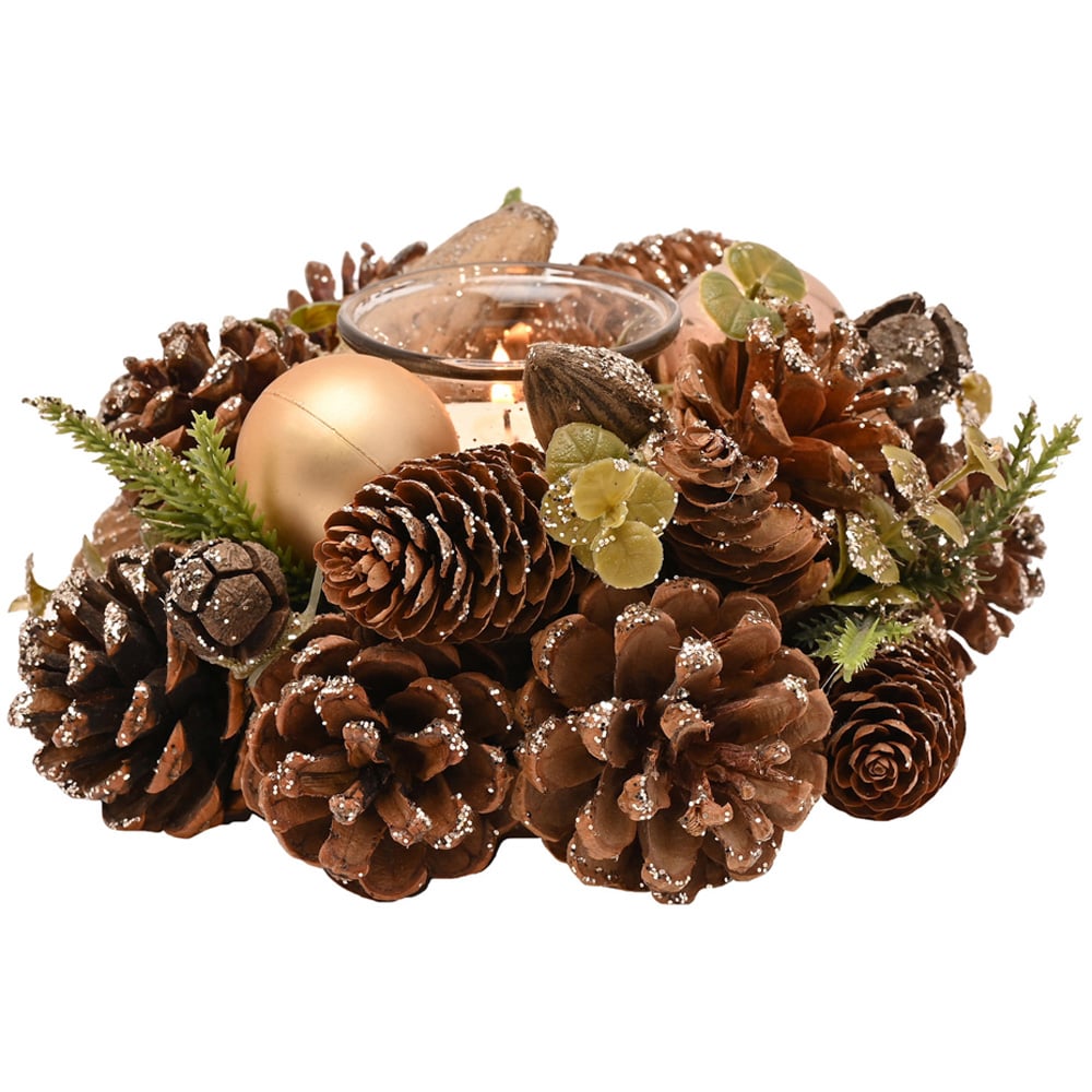 The Seasonal Gift Co. Single Glass Gold Glitter Pinecone Candleholder Image 3