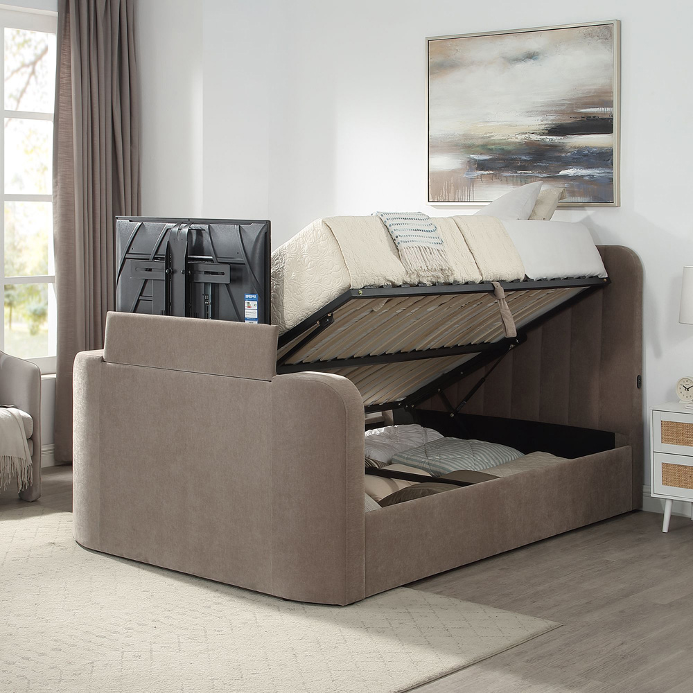 Aspire Cresta Taupe Super King Size Chenille TV Bed with Ottoman Storage and Curved Headboard Image 5