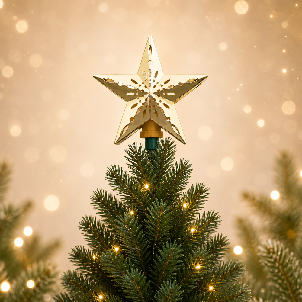 Festive Christmas Gold Cut-Out Snowflake Design Star Tree Topper Image 2