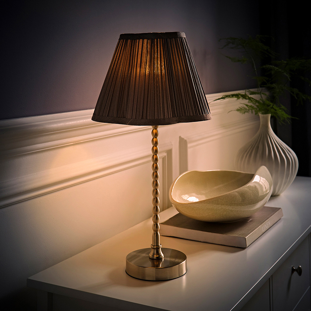 ValueLights Maeve Dark Grey Pleat Faux Silk Scallop Shade Chrome Bobbin LED Table Lamp Image 2