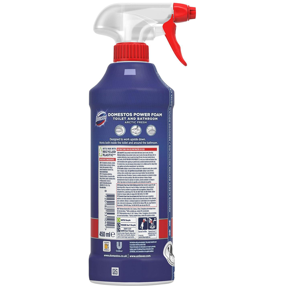Domestos Power Foam Arctic Fresh Toilet and Bathroom Cleaner Spray 450ml 6 Pack Image 3