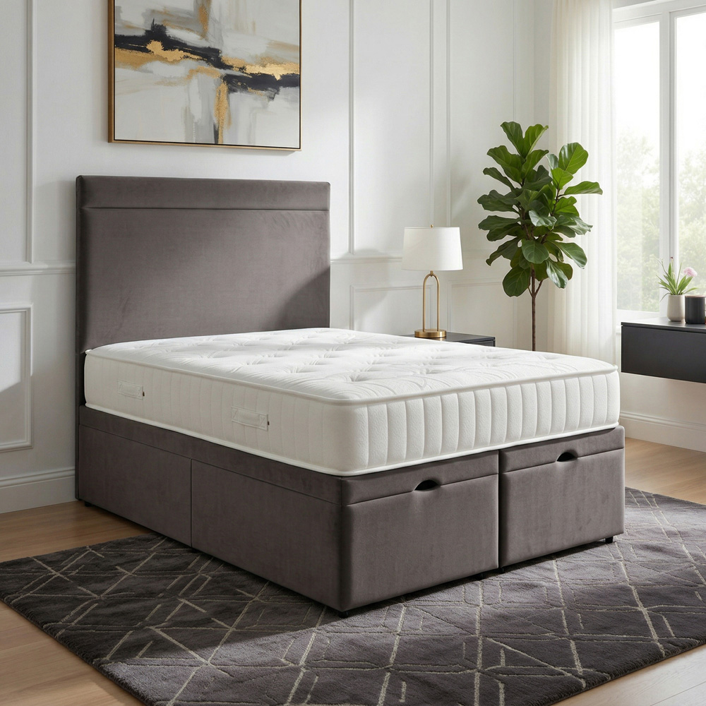 DS Living Majesty Double Grey Plush Velvet Ottoman Bed Image 5