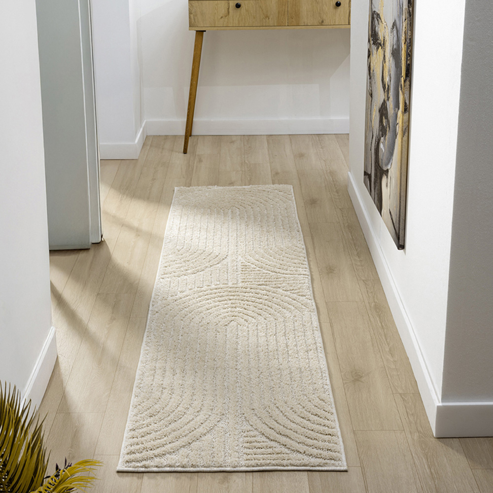 Desire Rugs Isabella Cream Embossed Mazia Arch Lines Rug 60 x 220cm Image 2