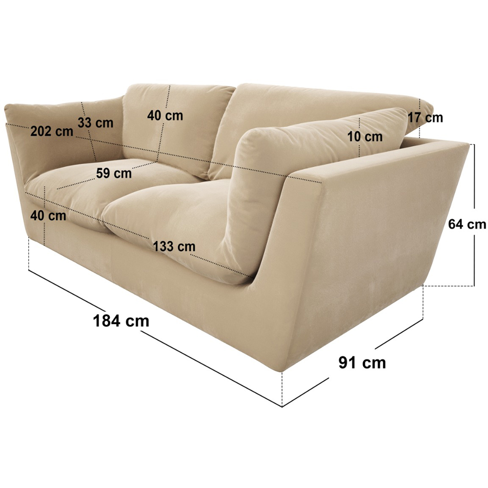 SOLACE+CO Orson 3 Seater Beige Velvet Sofa Image 6