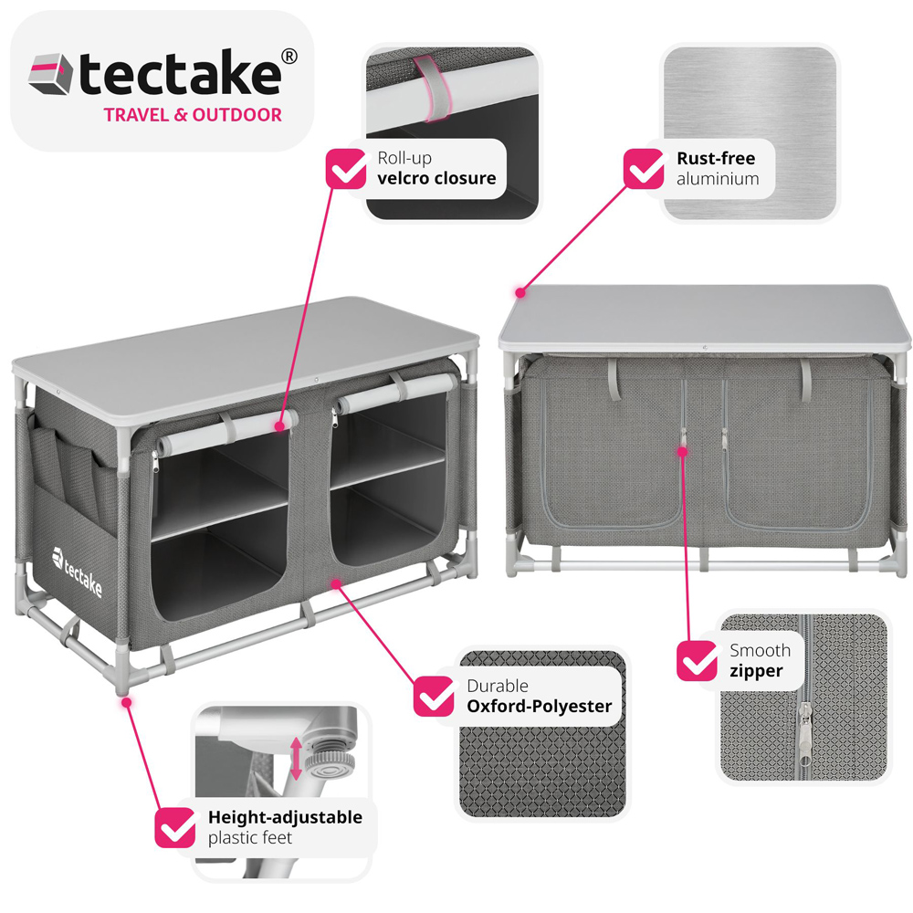 tectake 4 Compartment Grey Foldable Camping Kitchen Image 8