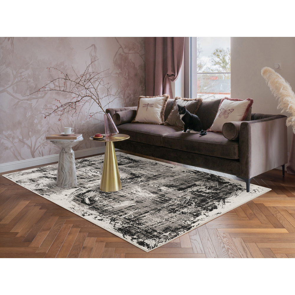 Mayfair Living Room Area Rug Metallic Sheen Contemporary Modern Canvas Design - Black 160cm x 230cm Image 2