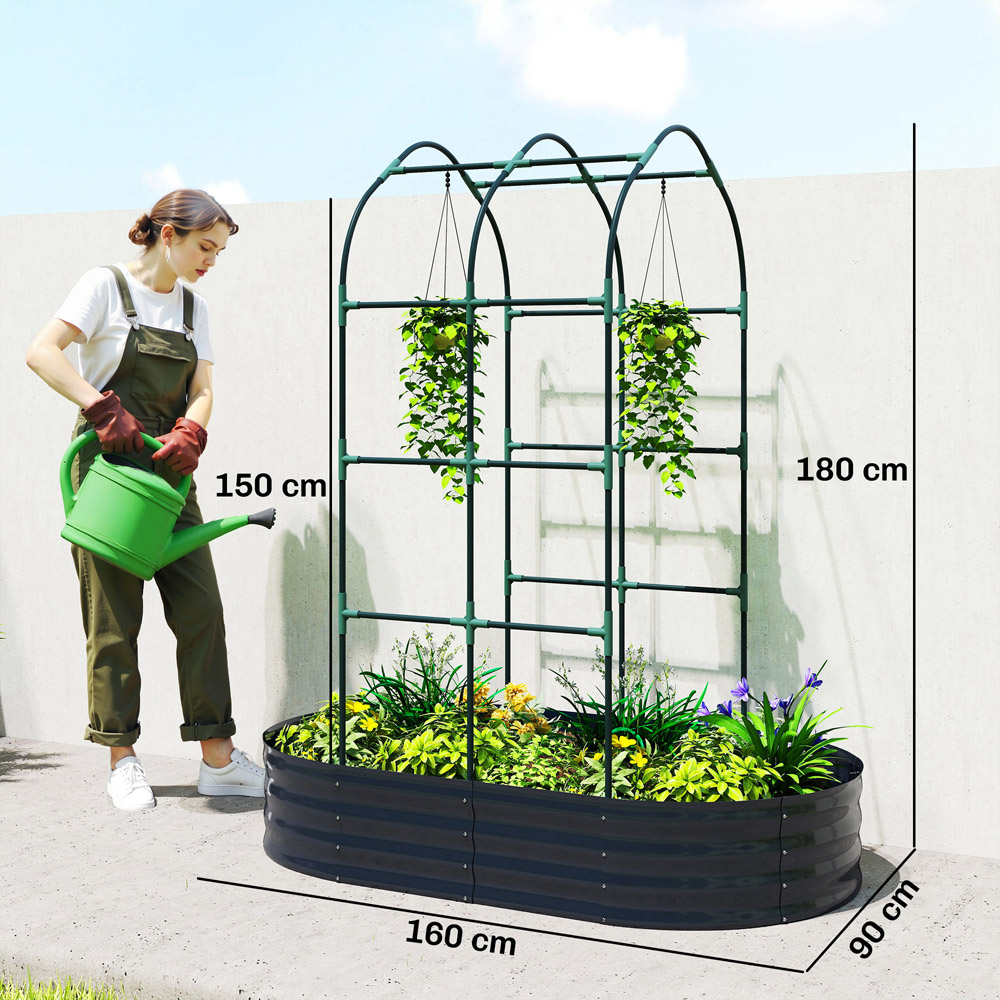 Outsunny Dark Grey Galvanised Raised Garden Bed with Trellis 180 x 90 x 160cm Image 9
