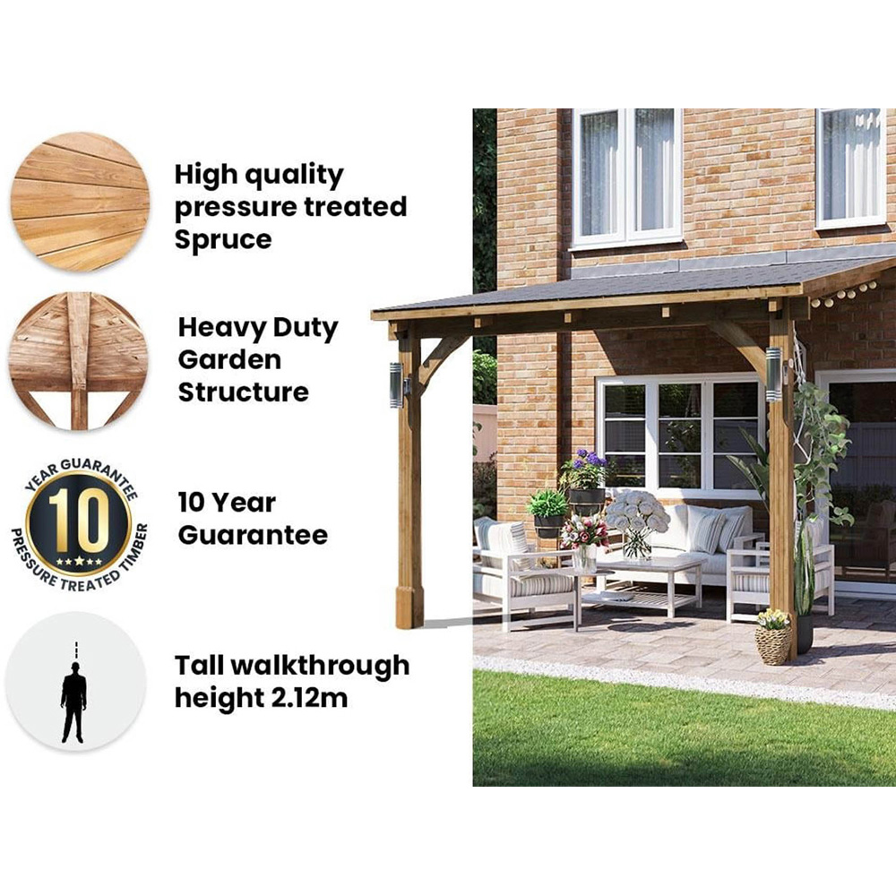 Dunster House Leviathan 3 x 3m Brown Lean To Gazebo with Roof Shingles Image 6
