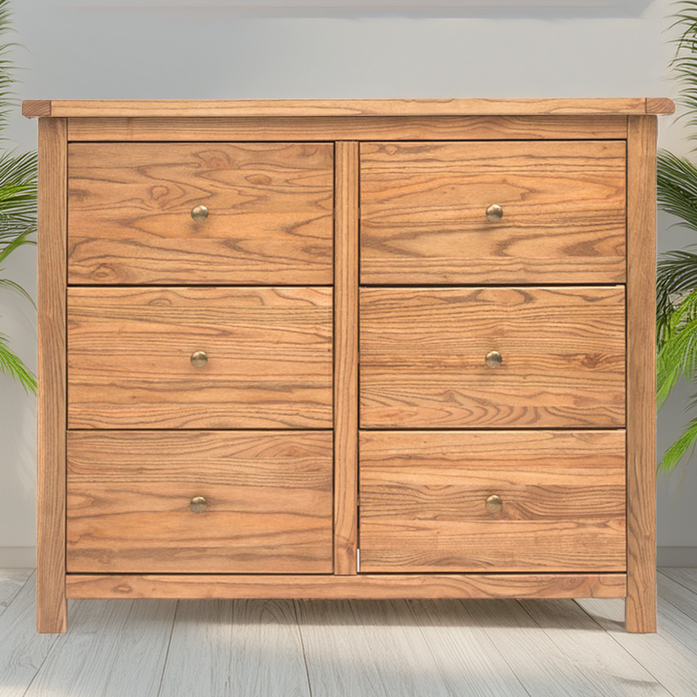 Cabinet Bits Trivento 6 Drawer Brown Brass Knob Chest of Drawers Image 1