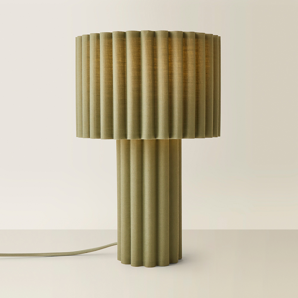 ValueLights Lenny Moss Green Drum Lamp Shade Ribbed Full Fabric LED Table Lamp Image 5
