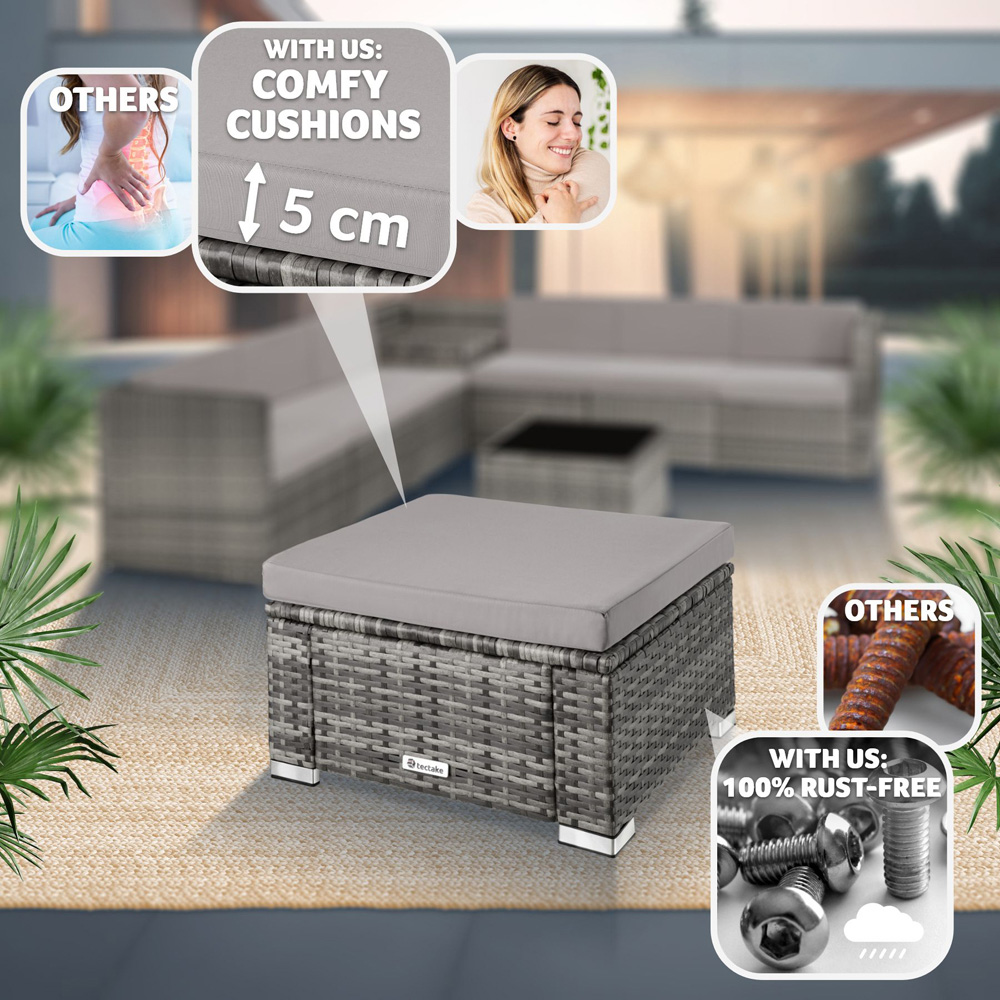 tectake Bitonto Grey Polyrattan Footstool Image 4