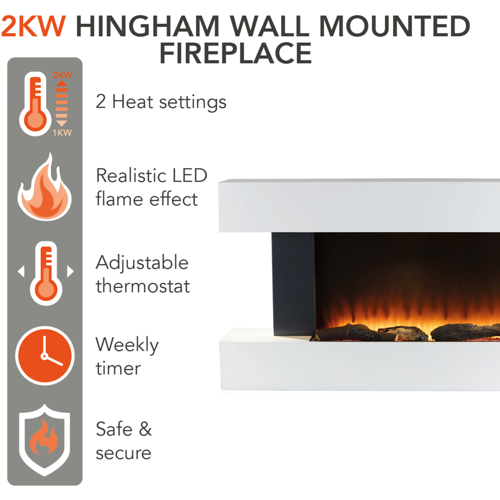Warmlite Hingham White and Grey Wall Mounted Fireplace Suite with Downlights 2000W 52 inch Image 2