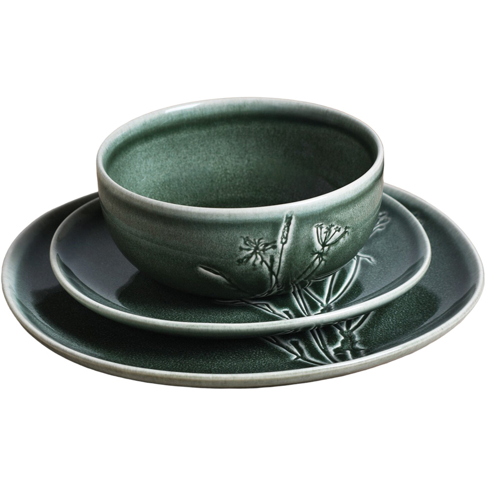 12 Piece Sage Embossed Decal Dinner Set - Green Image 1