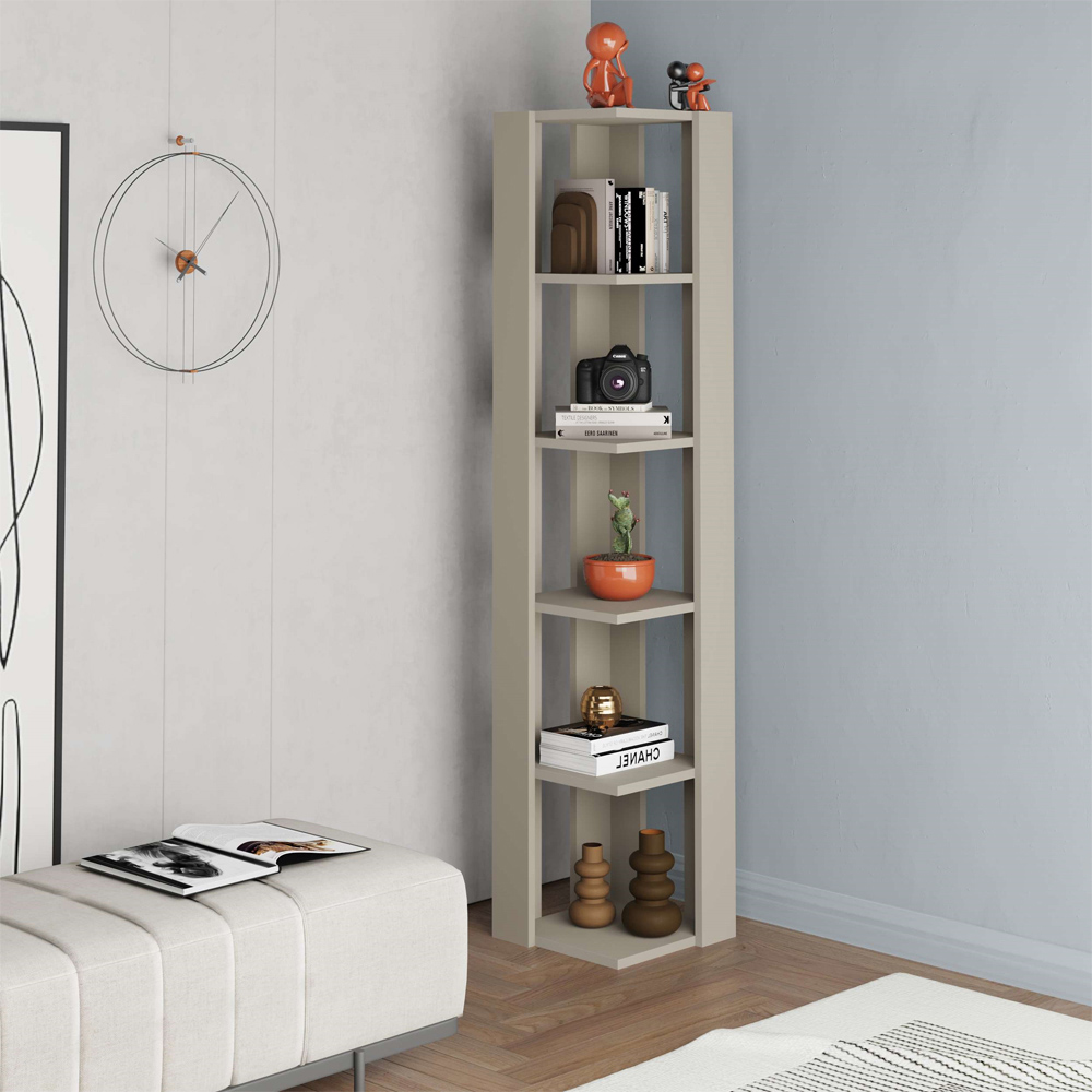 Decortie Nati Sandstone 5 Tier Tall Corner Bookcase Display Unit Image 5