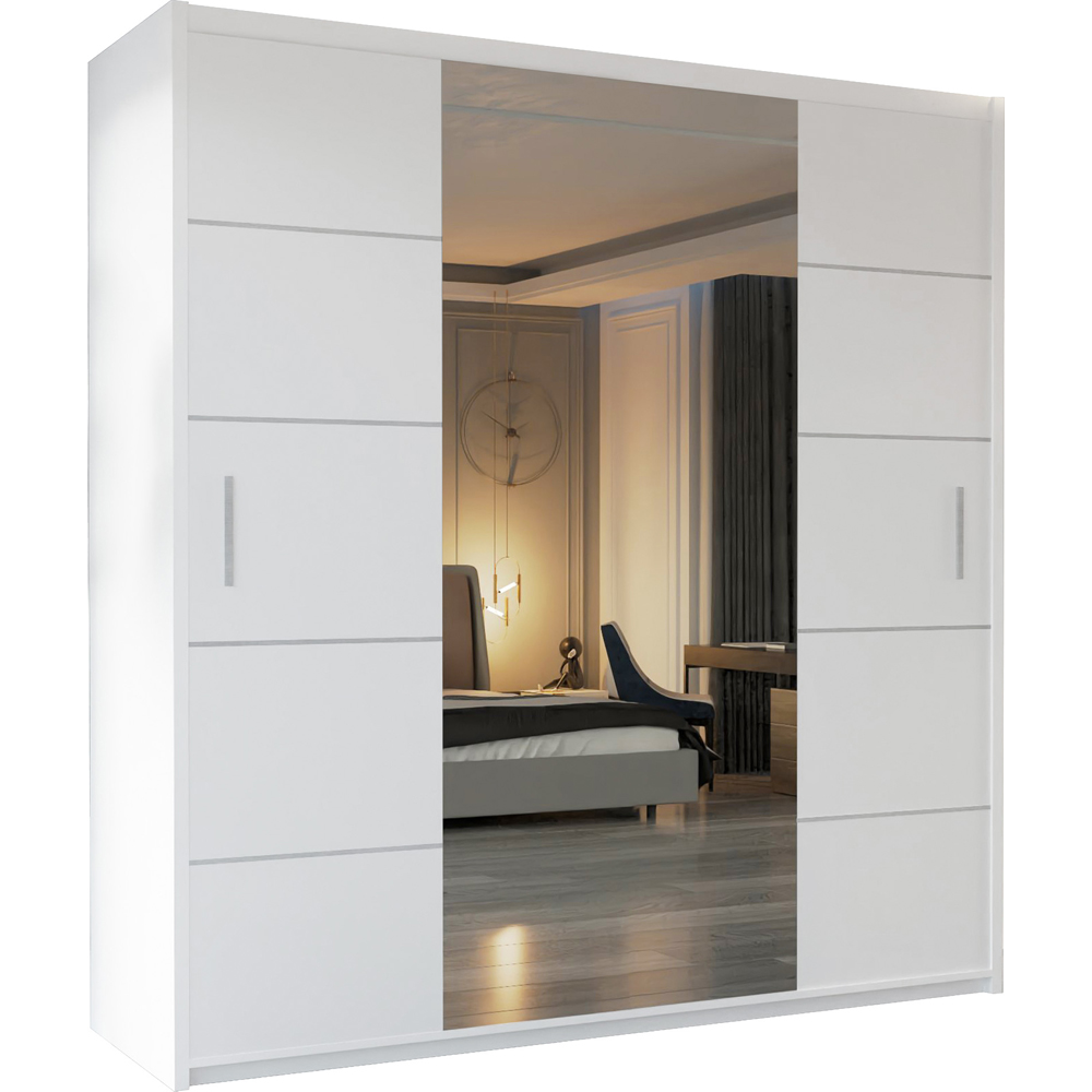 M N Furniture Osaka 2 Door White Mirrored Panel Sliding Wardrobe 203cm Image 2
