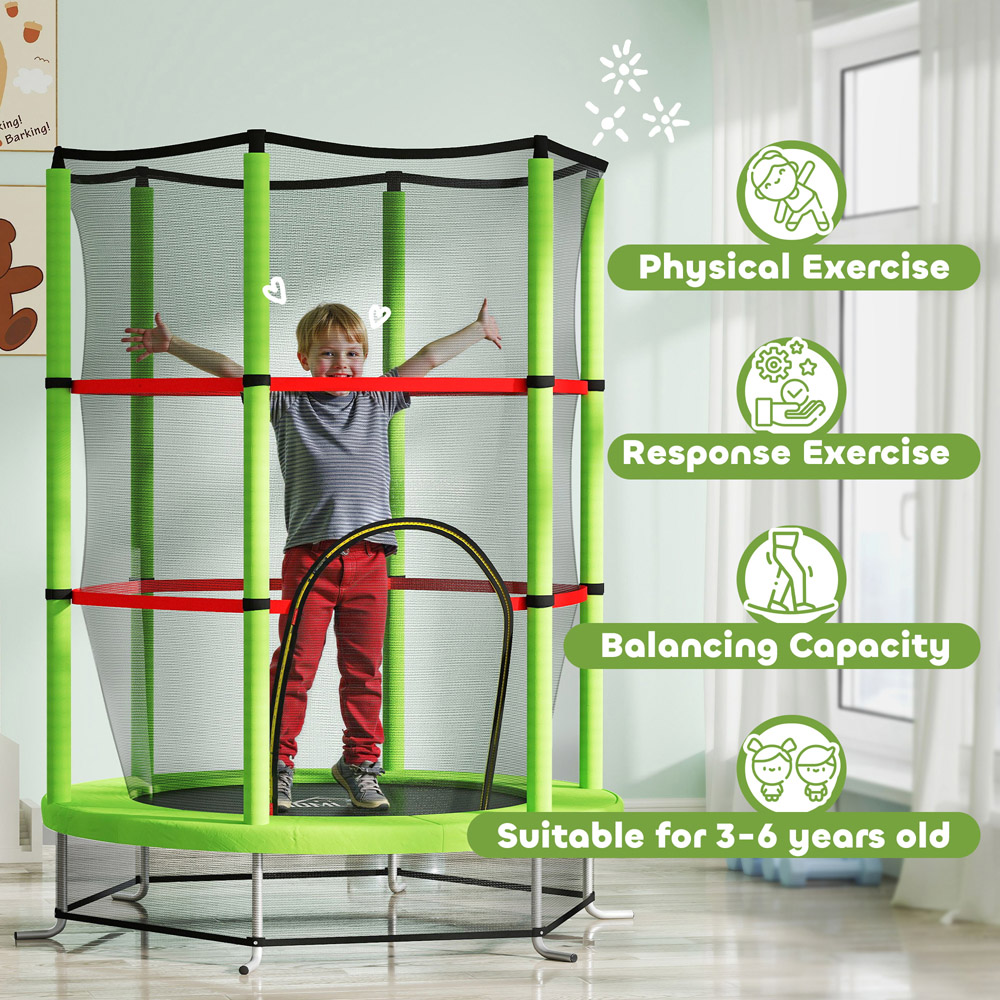 HOMCOM Kids 4.99ft Green Trampoline with Enclosure Image 5