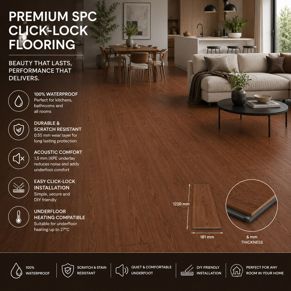 Britwall Victorian Oak Wood-Embossed SPC Vinyl Flooring 1220 x 181mm 10 Pack Image 5