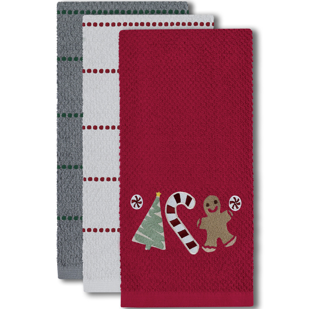 Noel Square Sweet Shop Red Tea Towel 3 Pack Image 3