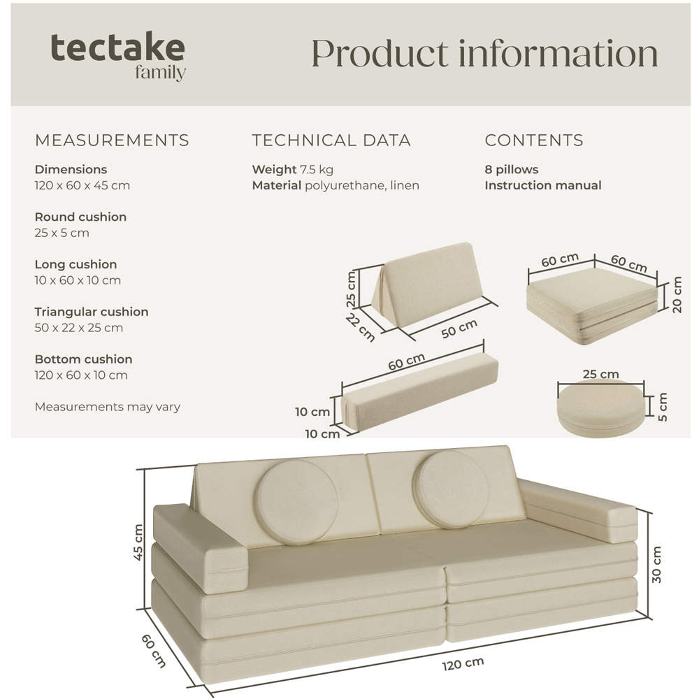 tectake Lilly Beige 8 Piece Thick Padding Kids Sofa Image 9